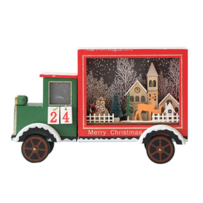 Wooden Advent Calendar Countdown Christmas Party Decor 24 Drawer with LED Light Car House Tree: 1 with light