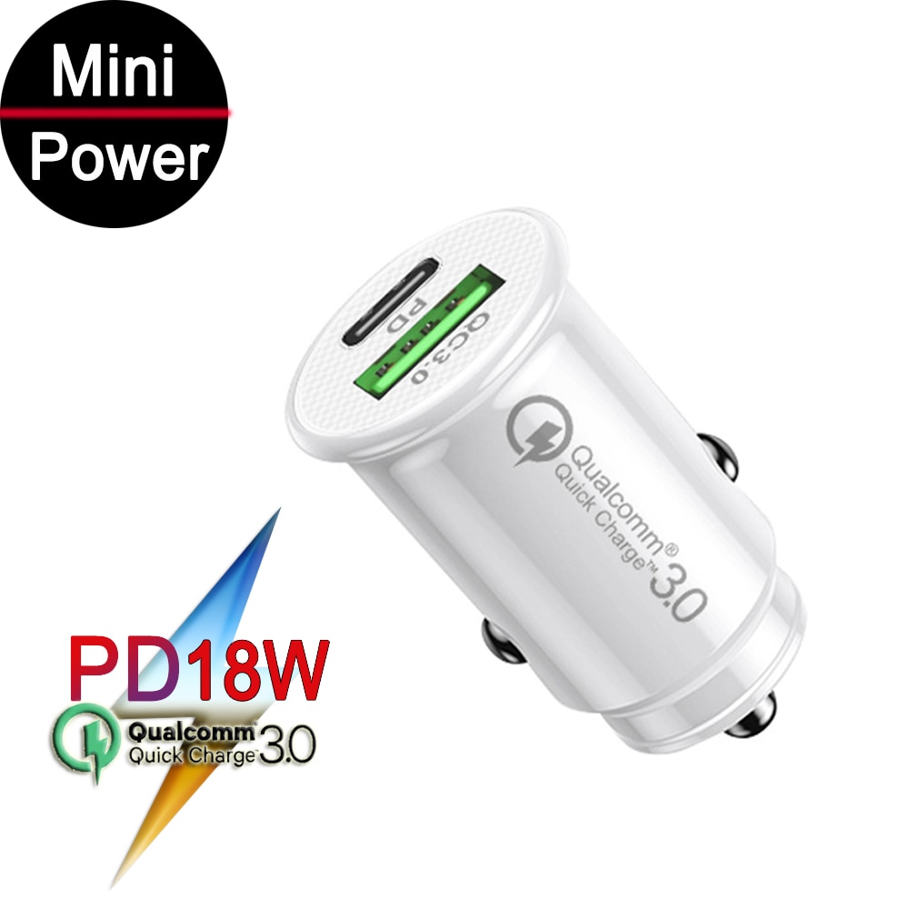 Miniest Quick Car Charger PD QC 3.0 4.0 Car USB Charger Hidden Car-Charger Fast Charging Adapter for iPhone 12 11 Pro Max Mini