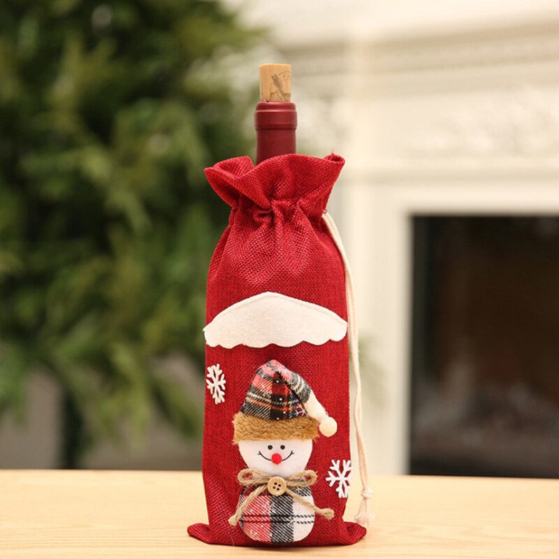 Christmas Red Wine Bottle Cover Xmas Dinner Party Santa Claus Snowman Bag: RD