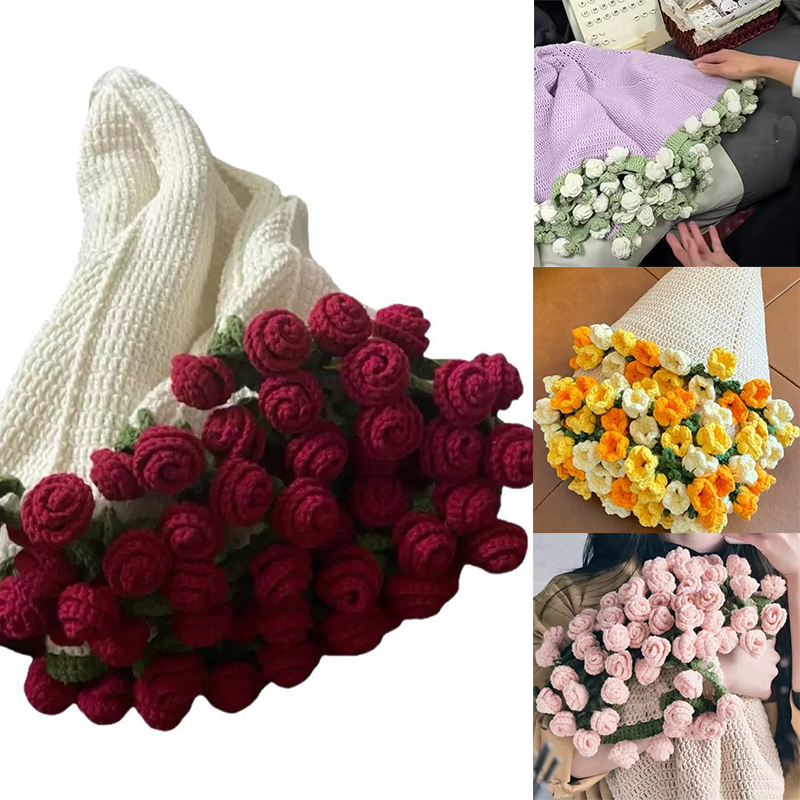 Hand-woven DIY Rose Bouquet Blanket Material Package Wool Crochet Tool Set Creativity Romantic Handmade