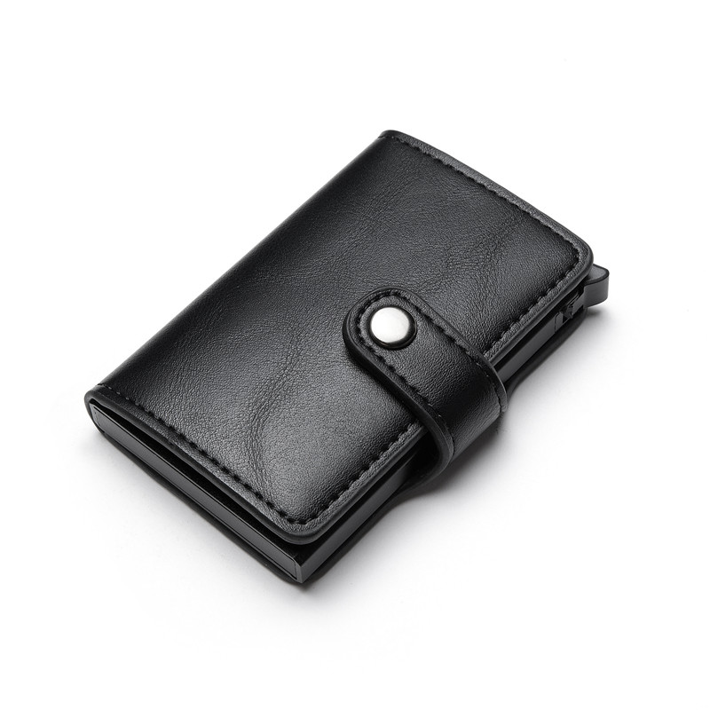 Bisi Goro Hasp Pu Leather Casual Kaarthouder Protector Smart Portemonnee Metalen Rfid Aluminium Box Slim Mannen Vrouwen Kaart case: Black YM015