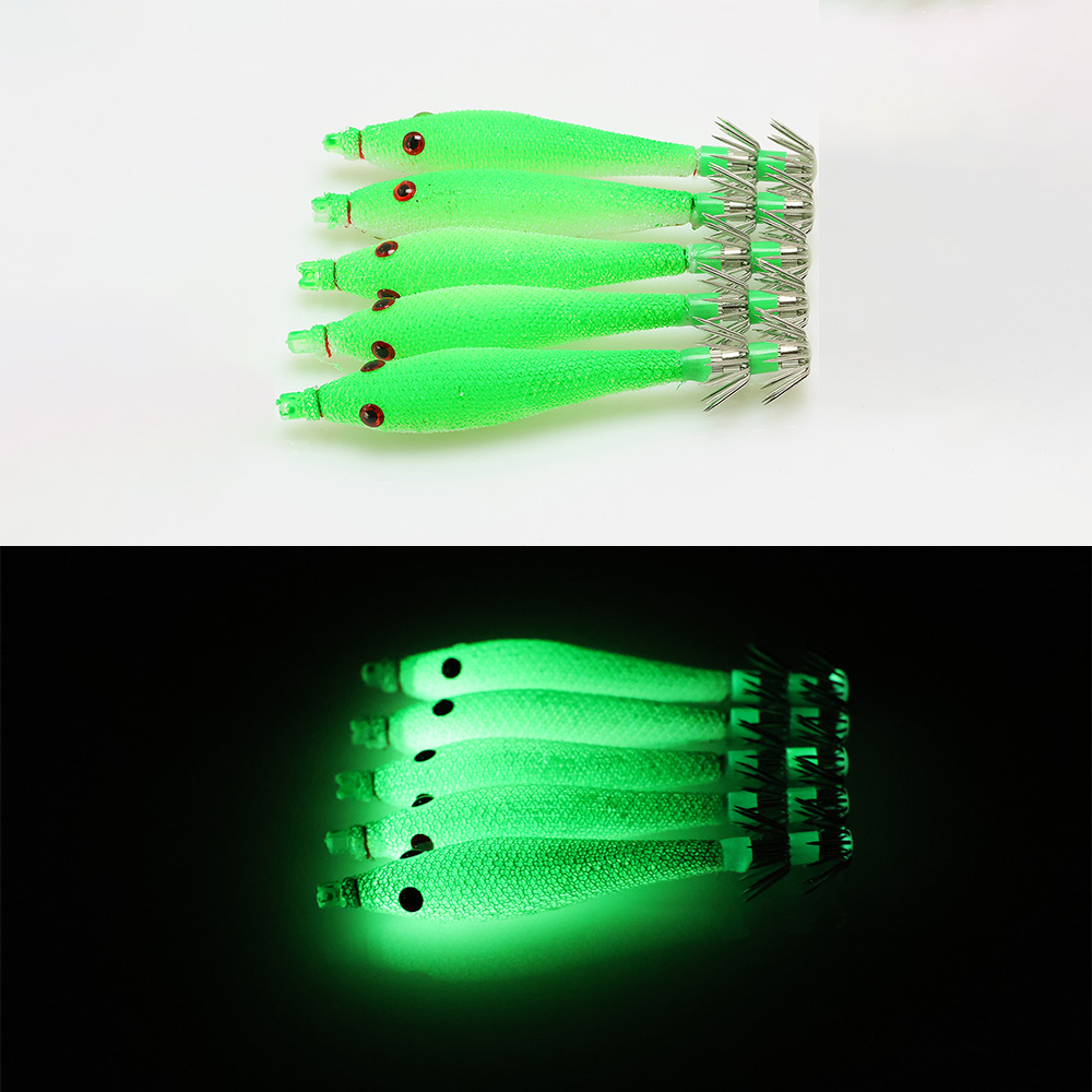 Señuelos de pesca fluorescentes, 5 uds., 6cm, 7cm, 9cm, 11cm, anzuelo de calamar, plantillas de sepia, cebo, camarones de madera, aparejos de pesca de mar ﻿: 120 mm / BLANCO
