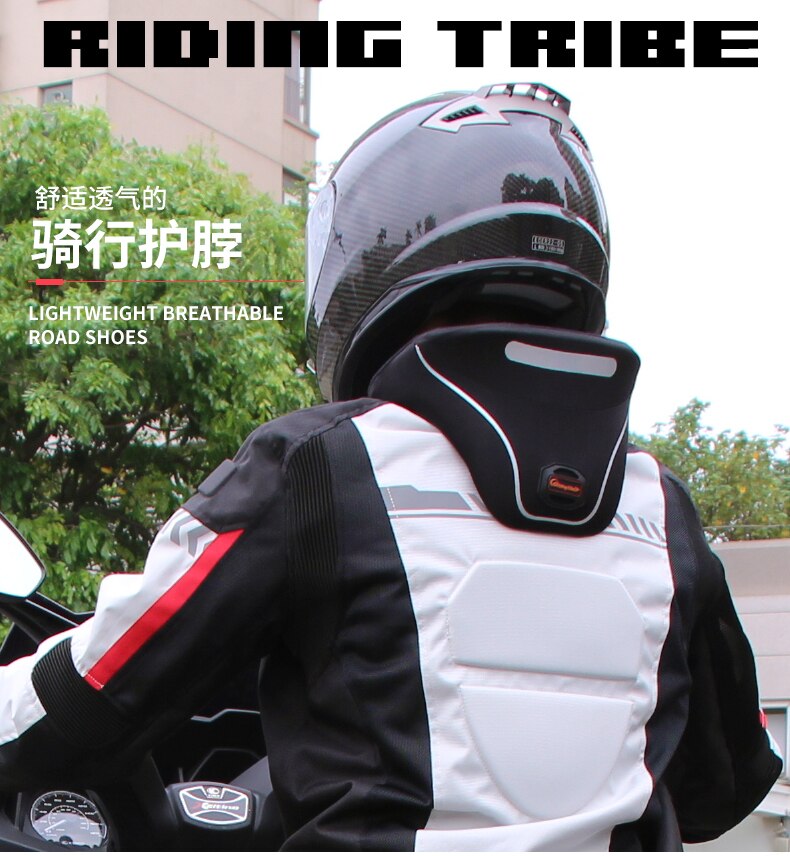 Motorcycle riding protector neck protector has a zipper adjustable to protect the head and neck