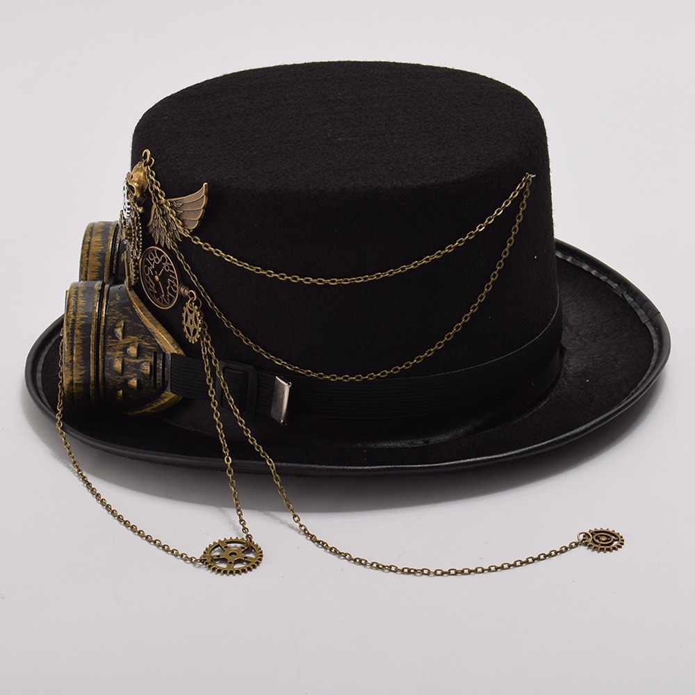 Chapeau gothique unisexe noir avec ailes de crâne, accessoires de fête Steampunk Vintage