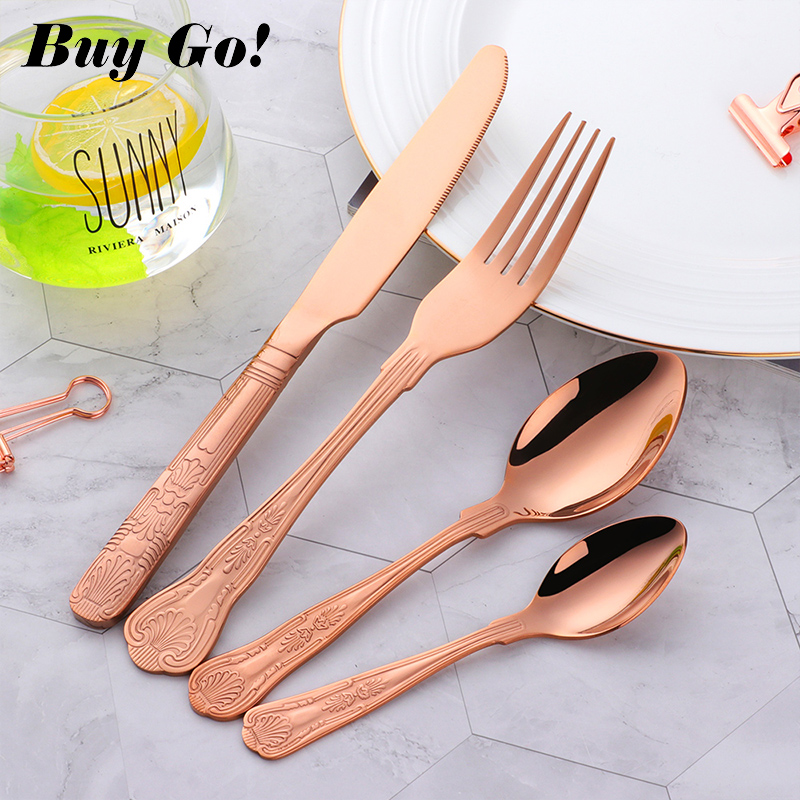 4-24PCS Luxury Flatware Set Stainless Steel Tableware Knives Forks Dining Dinner Spoon And Fork Western Food Dinnerware