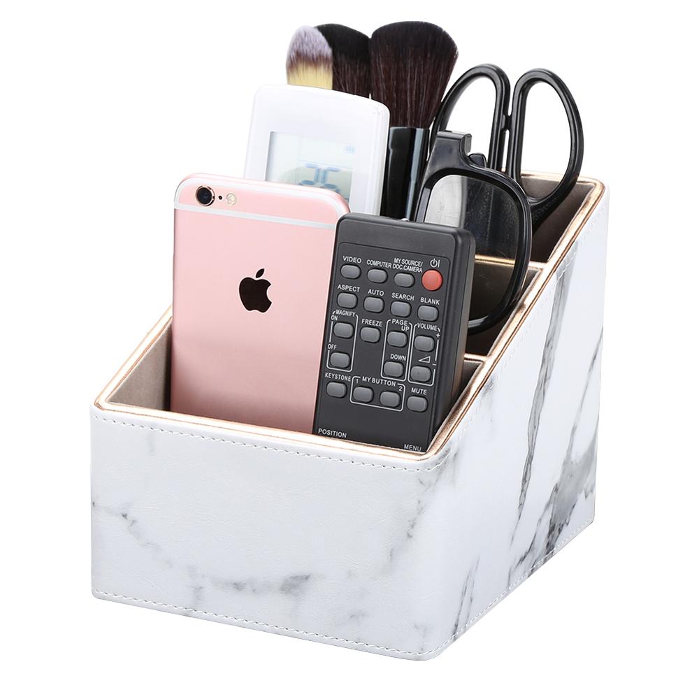 Office Accessories PU Leather Pen Holder Storage Box Stationery Desk Organizer Black Pencil cup remote control holder: 1972 white marble