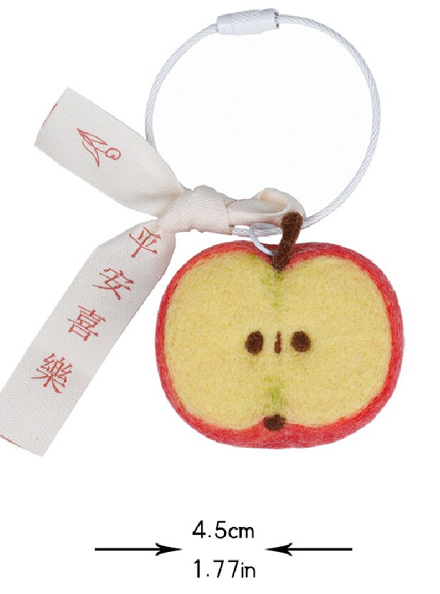 LLavero de fieltro de lana con mango de limón y melocotón, accesorio para decoración de felpudo, manualidades, DIY: Apples