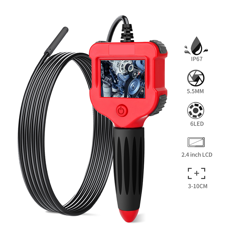 5.5mm Digital Inspection Camera Unique 2.4 inch HD IPS Screen 6 LEDs LCD Borescope IP67 Waterproof Snake Tube Camera