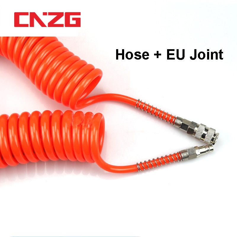 PU 8mm x 5mm Polyurethane Air Compressor Hose Tube With EU Fitting Flexible Tool Connector Spring Spiral Pipe 8*5