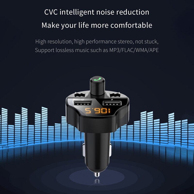 Onever Fm transmitter Bluetooth 5.0 Car Mp3 Player Adapter Battery Voltage Noise Reduction TF Card hands-free Dual USB Charger