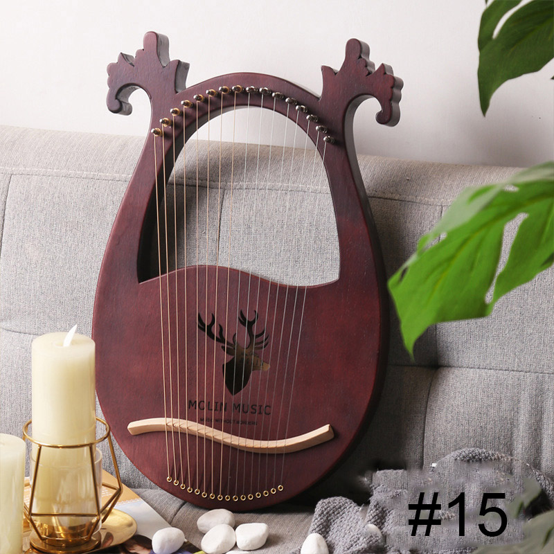 16-Tone Log Lyre Portable Musical Instrument 16-Strings Solid Wood Veneer Lyre Stringed Instrument LMH66