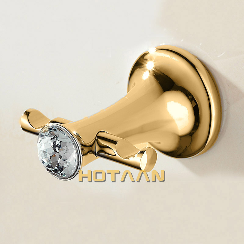 . Gancho de robe, gancho de roupas, construção de zinco e cristal com acabamento dourado, gancho de banheiro acessórios de banheiro YT-13802G