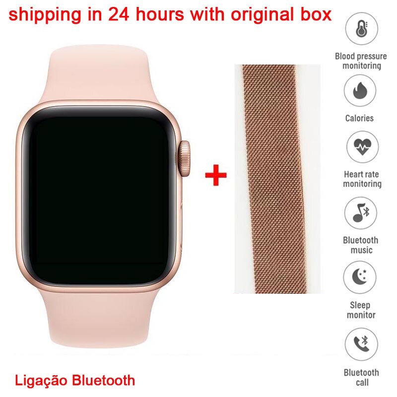 Iwo 10 t500 relógio inteligente tela sensível ao toque completa mtk2502 smartwatch monitor de freqüência cardíaca relógio de pulso 44mm iwo 12 vs t500s: pink add rose