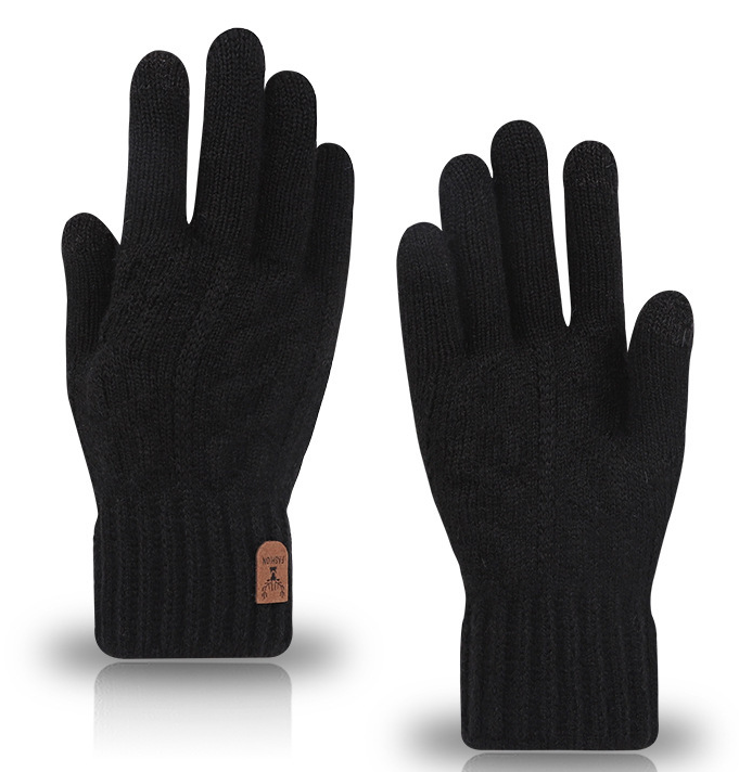 men's warm gloves winter touch screen plus fleece gloves cold warm wool knitted gloves: army green