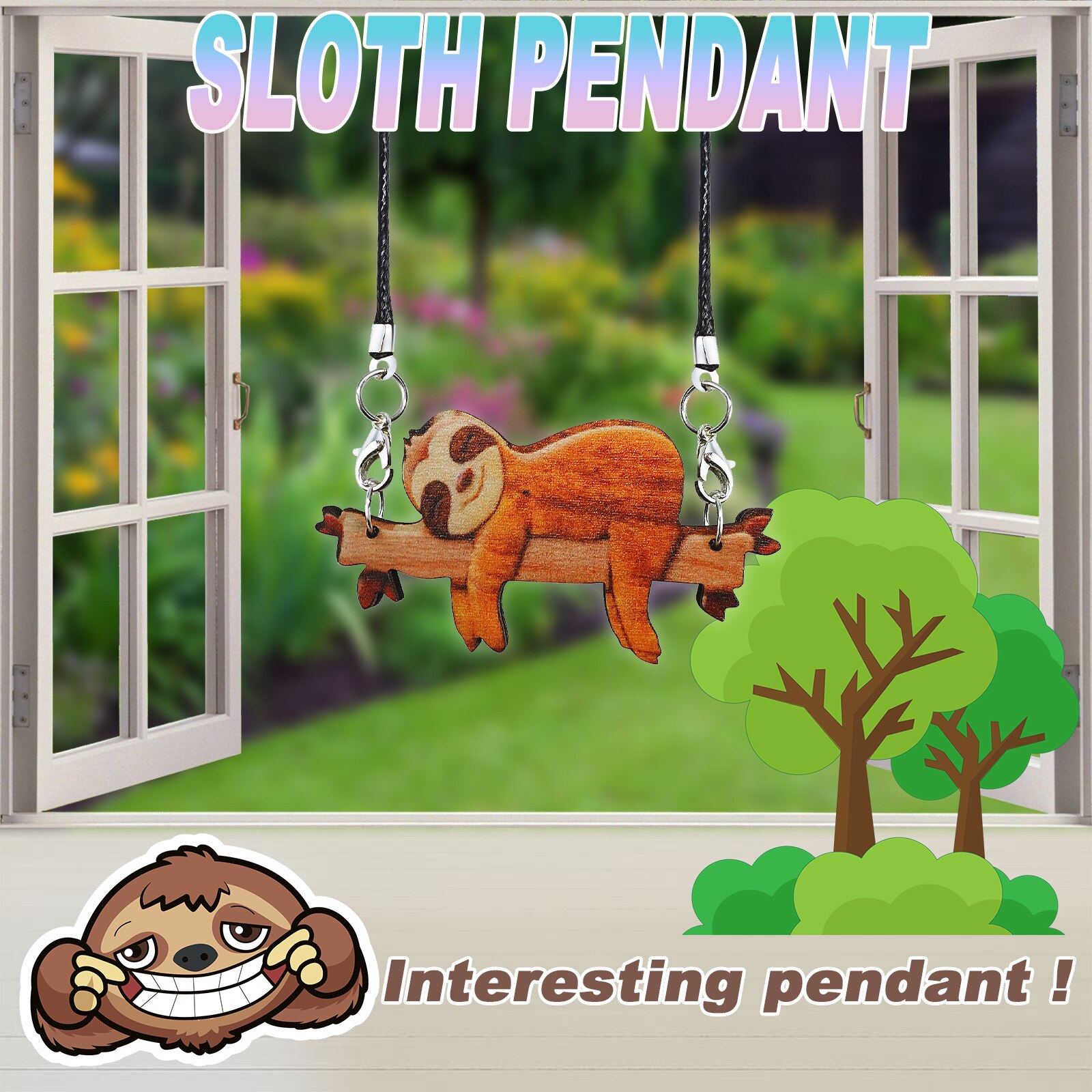 1Pc Houten Luie Luiaard Auto Hanger Auto Achteruitkijkspiegel Hanger Cartoon Cutehanging Ornament Auto Interieur Accessoires