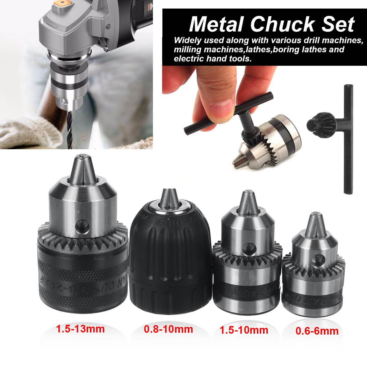 3/8 24UN Thread Drill Chuck Conversion Drill Chuck Adapter Convert Impact Wrench Into Electric Drill Keyless 3 Jaw Chuck