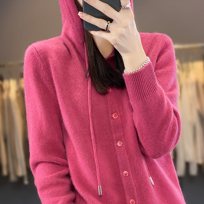 2025 novos cardigans de lã penteado camisola com capuz feminino manga longa malha outerwear senhora roupas de malha topos moda tendência casual: XXL / Rosa Vermelha