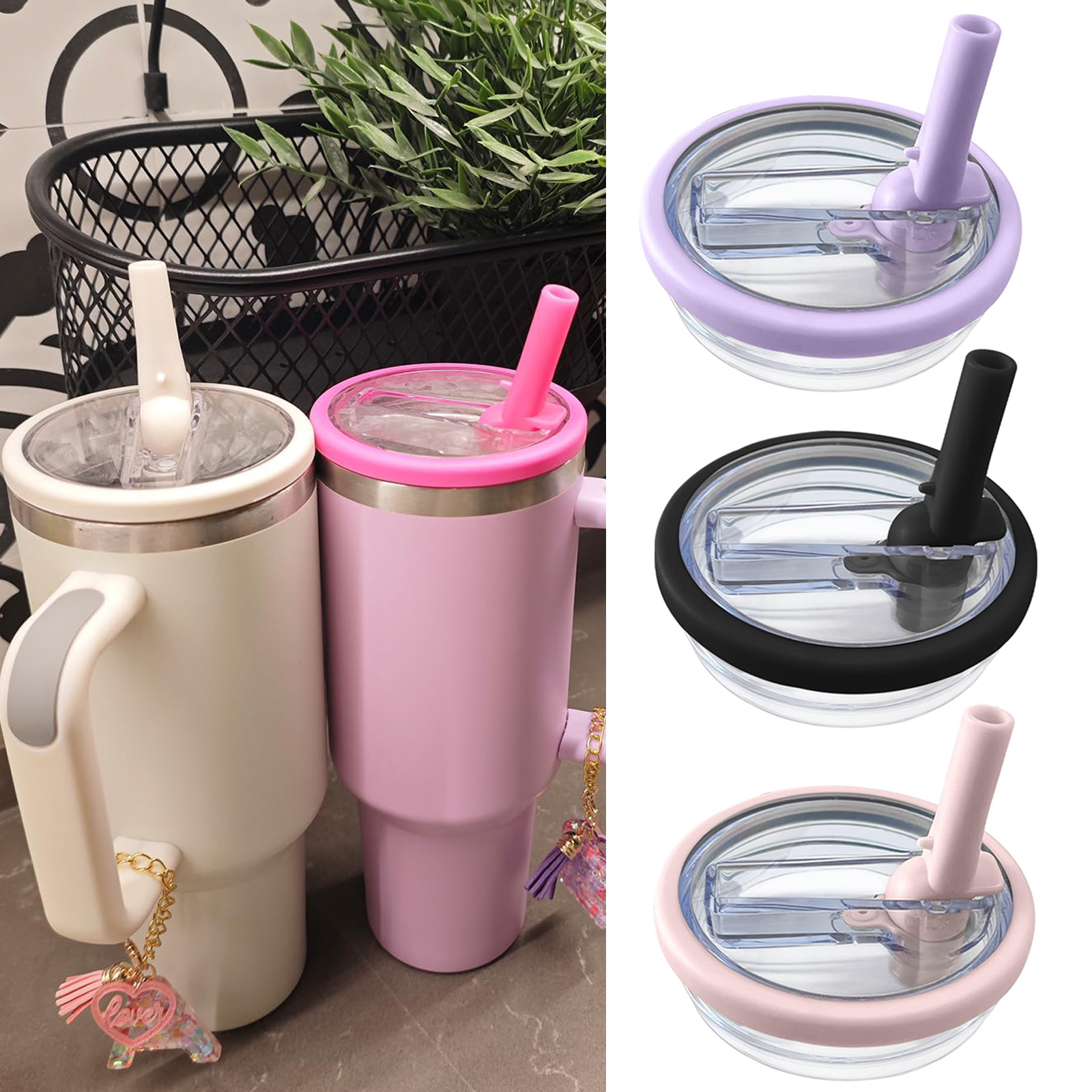 40 oz Replaceable Tumbler Flip Straw Lid for Stanley Cup,Reusable Tumbler Cover, Spill Proof Splash Resistant Tumbler Lids
