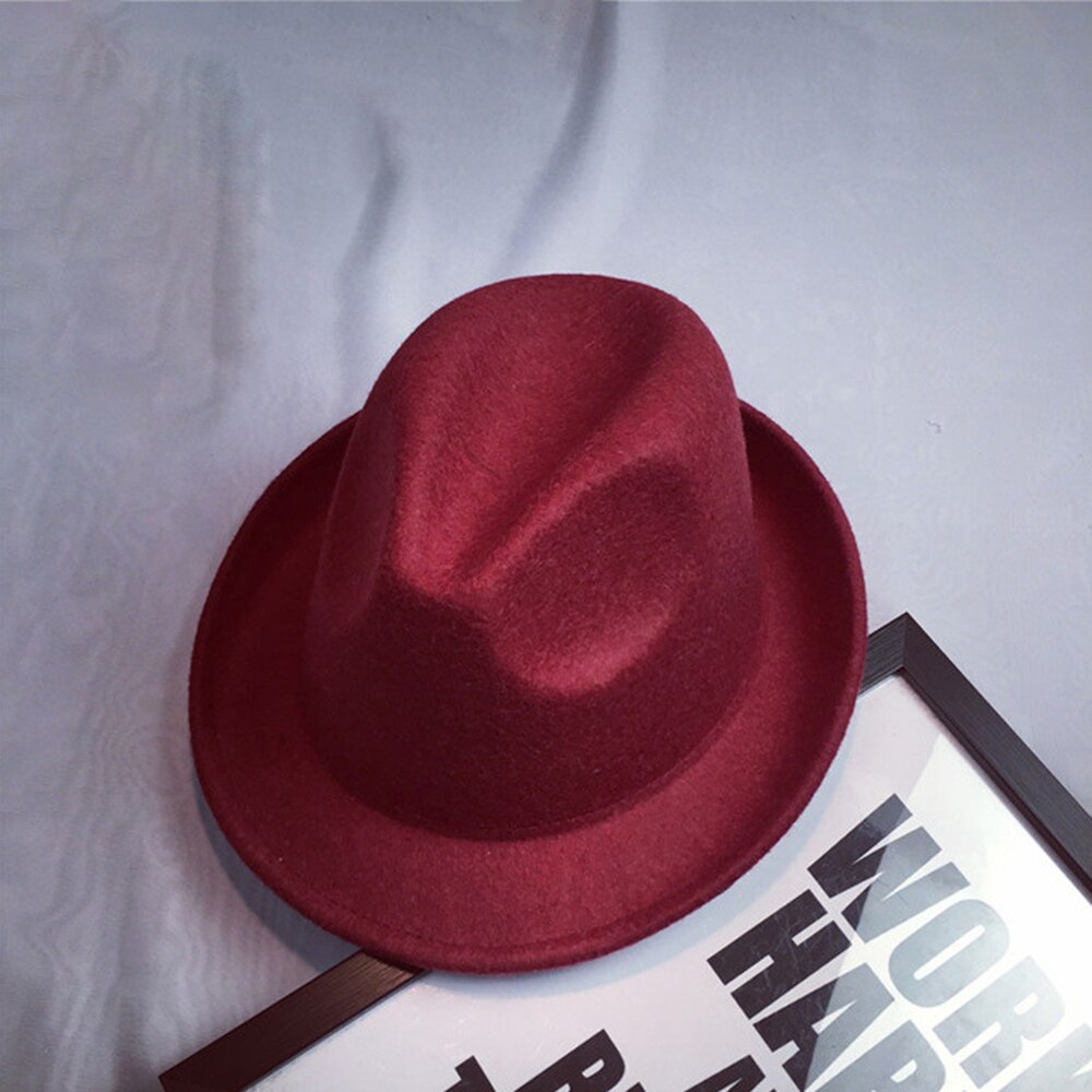 Bred fladstift sort flad kant filt jazz hat efterår vinter bowler hatte til kvinder mænd prom party cap ensfarvet gorra: 4