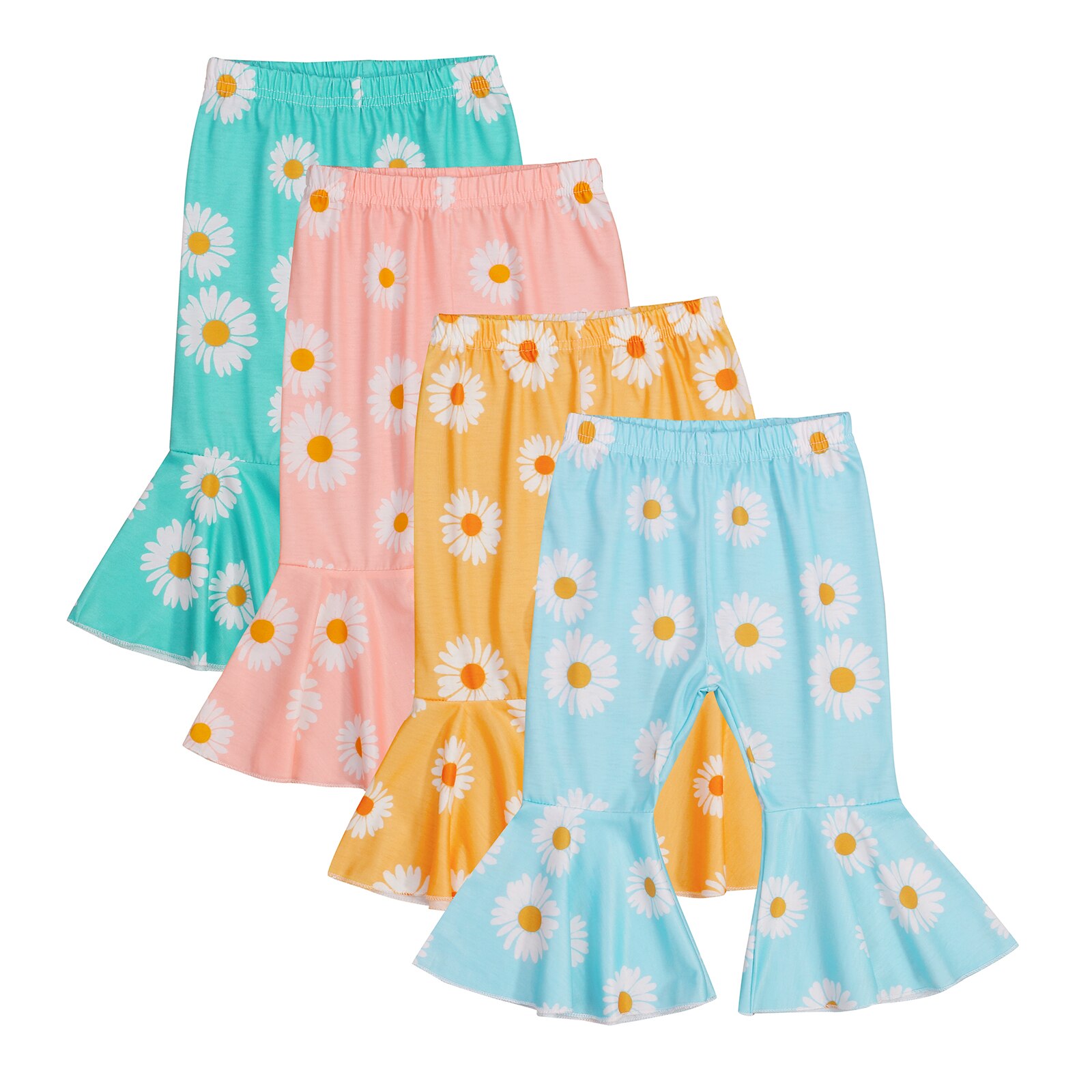 Pantalones acampanados para niñas pequeñas, pantalones con estampado de Margarita, cintura elástica, Fondo de campana, 0-3T