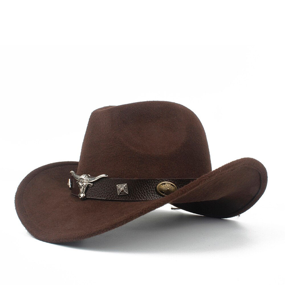 Barn barn ull ihålig western cowboyhatt roll-up brim pojke tjej svart sombrero hombre jazz keps storlek 52-54: Kaffe