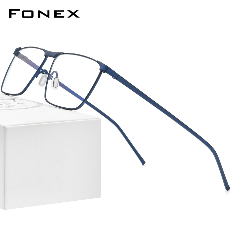 FONEX Reines Titan Brille Rahmen Männer Rezept Brillen für Männer Platz Brillen Myopie Optische Rahmen Brillen 8526: matt Blau