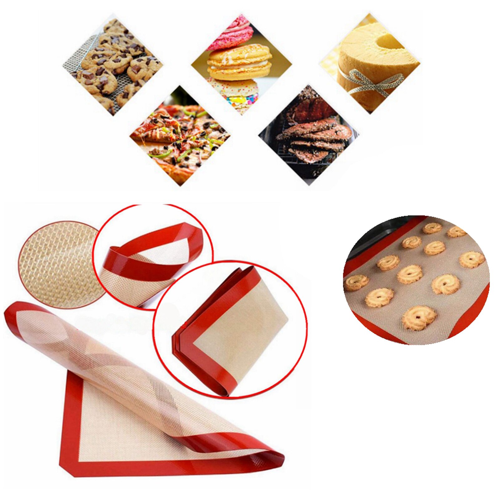 Silicone Baking Mat 16.5x11.6' Non Stick Liner for Bake Pans & Rolling Red