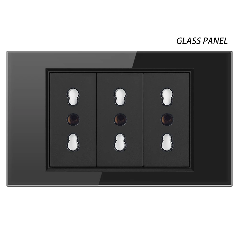 Italy Switch Wall Sockets USB Type-C Chile Plug 16A Chilean Outlets Italian EU Power Socket Tempered Glass Panel Home Office