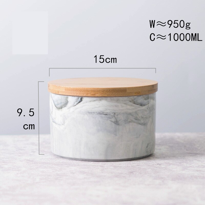 1 Pc Simple Seal Ceramic Storage Jars Spice Jars Wood Covers Coffee Beans Tea Pasta Candy Cookies Nuts Storage Jars: small size