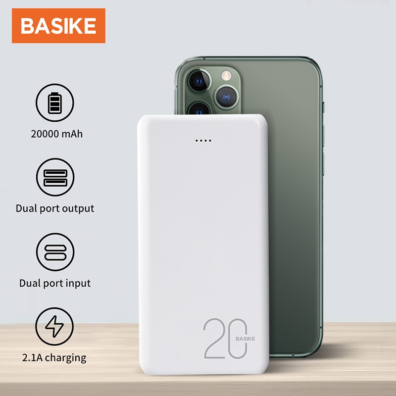 Basike Power Bank 20000Mah Usb Draagbare Oplader Snel Opladen Externe Batterij Pack Voor Iphone 12 11 Pro Xiaomi Mi 9 Powerbank