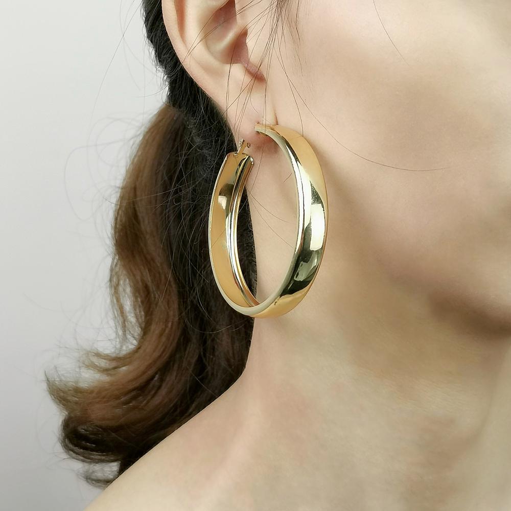 Manilai 30 40 50 60mm de largura metal grande argola brincos jóias redondos brincos de declaração feminina cor prata dourada moda brincos: Gold 5cm