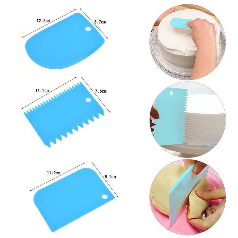 3PCS/Set Kitchen Cake Cream Scraper Dough Cake Cutter Slicer Spatula For Cake Blade Silicone Spatula For Patisserie Pizza Cake