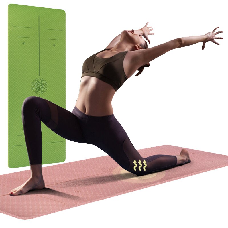 6mm tpe-yogamatten-pads mit positionierungslinien, rutschfeste teppichmatten für fitness, pilates, gymnastik, yoga und andere sportarten