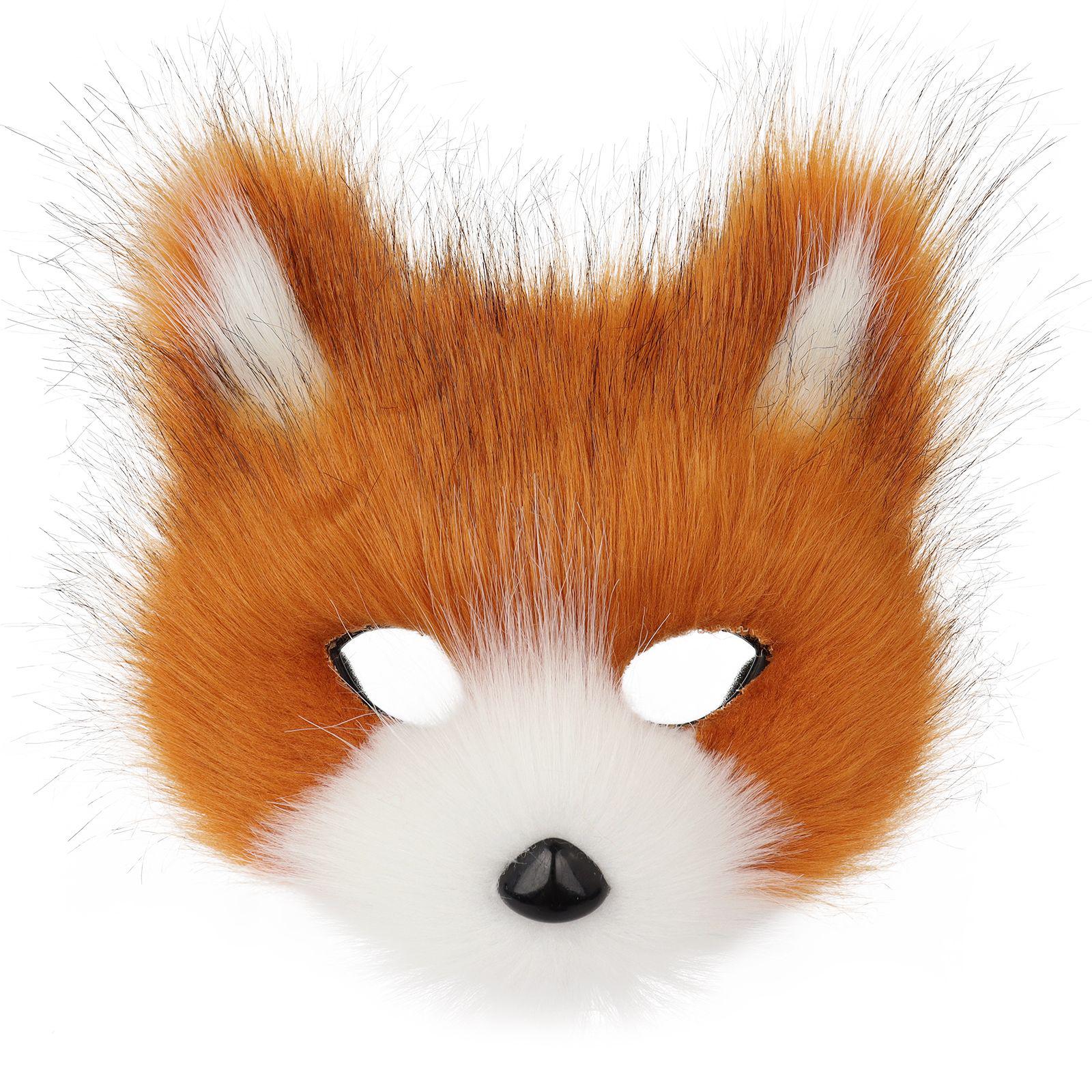 Faux Fur Fox Mask Furry Half Face Animal Cat Mask Halloween Cosplay Party Costume: Brown