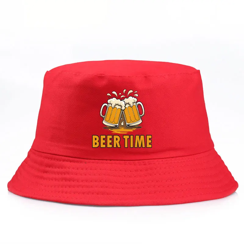 Beer Time Reversible Bucket Hat with Cheers Beer Mug Print Summer Fisherman Cap Men Women Outdoor Festival Beach Drinking Fun: GRAY