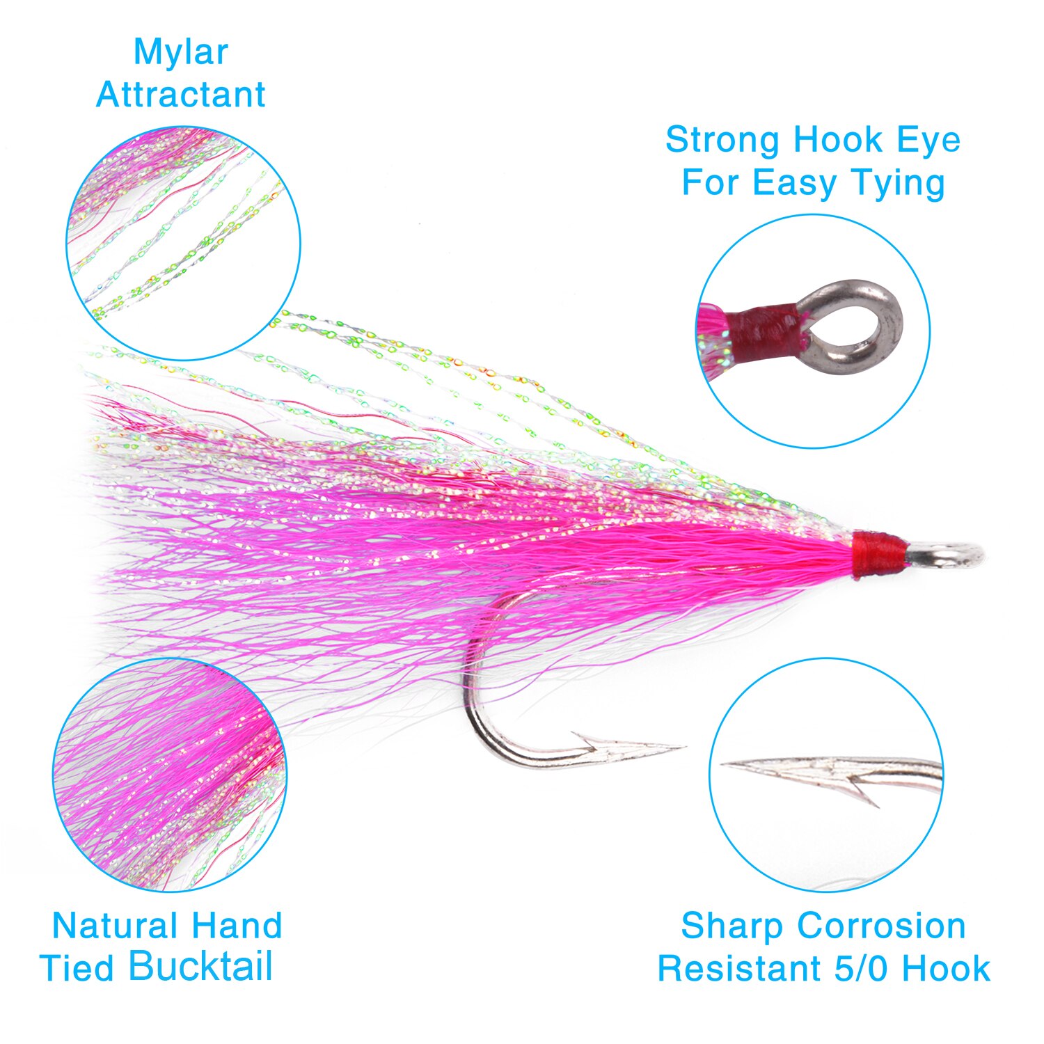 5Pcs Bucktail Teasers Fishing Hooks Stainless Steel Hook And Fishing Plugs Lures Buck Tail Jig Lures Rig For Catfish Bass