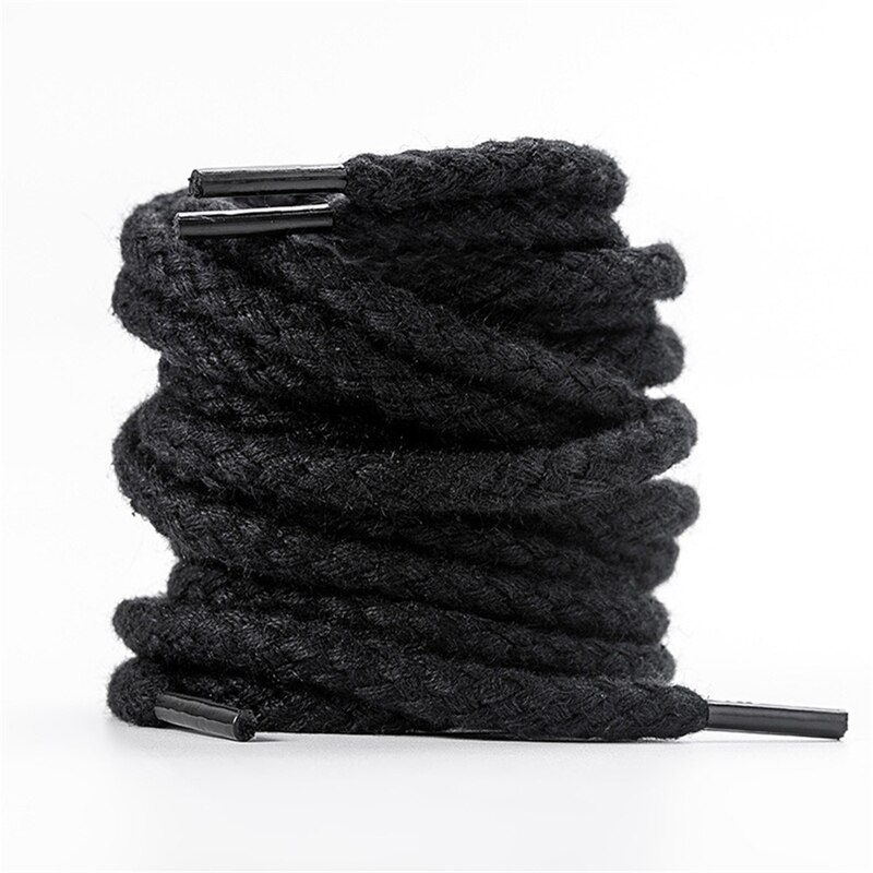 Cordones redondos para zapatos, cordón de algodón y lino de 7mm, para zapatillas deportivas, 100/120/140/160/180CM, 1 par: Negro / 140 cm