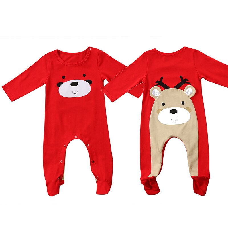 Jaar Baby 'S Xmas One-Stukken Kleding Baby Leuke Kerst Footies Kleding Jongen Meisje Beer Cartoon Kostuum