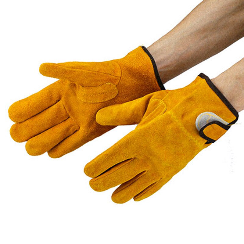 1 paar Leder Feuerfeste Handschuhe Gelb dauerhaft Anti-Wärmedämmung Arbeit Sicherheit Handschuhe Für Camping Schweißen Metall Hand Werkzeuge