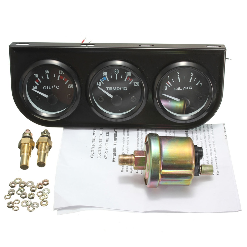 Capteur de pression huile | Kit universel Triple, 52mm 12V température de l'eau, capteur de pression d'huile, mètre de voiture