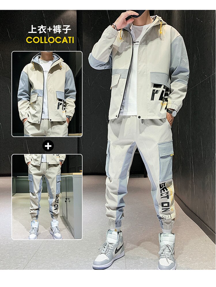 Hommes Streetwear Survêtement Ensemble Automne Survêtement Hommes Veste À Capuche + Pantalon Hip Hop Ensemble Mâle Joggeurs Ensembles