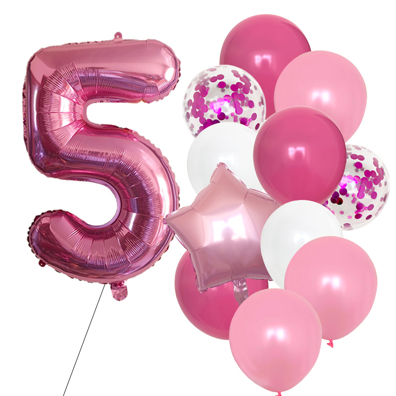 12pcs Girls First Birthday Party Balloons Pink Number Baloon Birthday Decoration Girls 1 2 3 4 5 6 7 8 9 Years Party Supplies