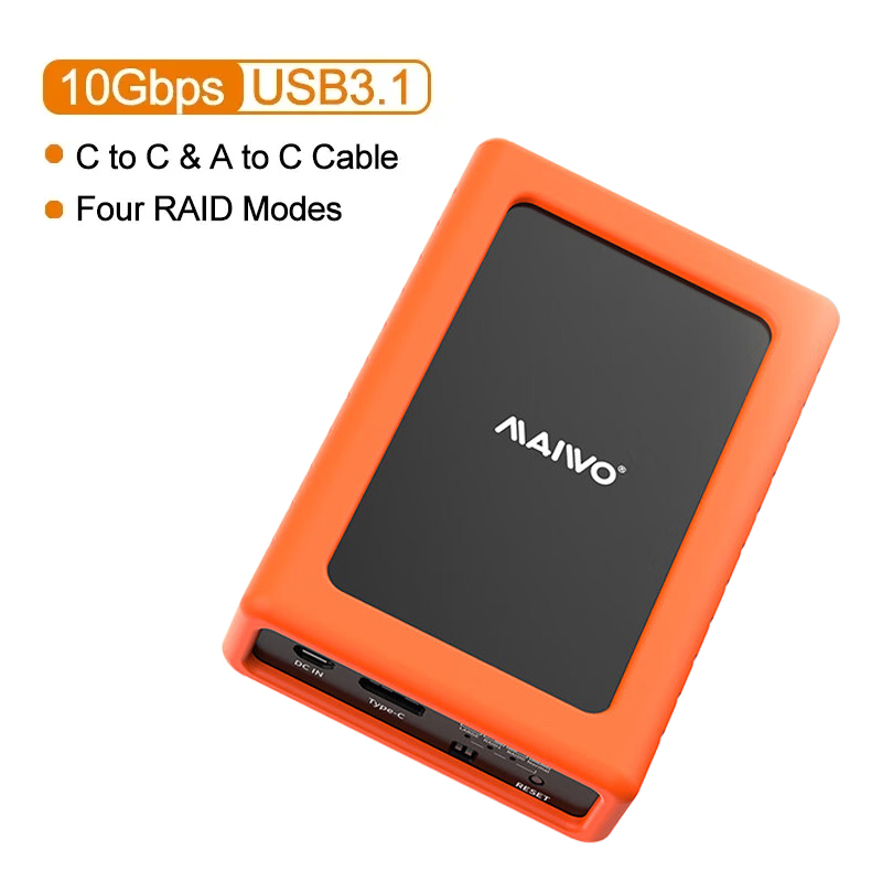 MAIWO Hard Drive Array Enclosure Dual-bay for 2.5 inch External HDD SSD Case RAID Array Type C 2.5" Dual Disk Array Enclosure: Silver