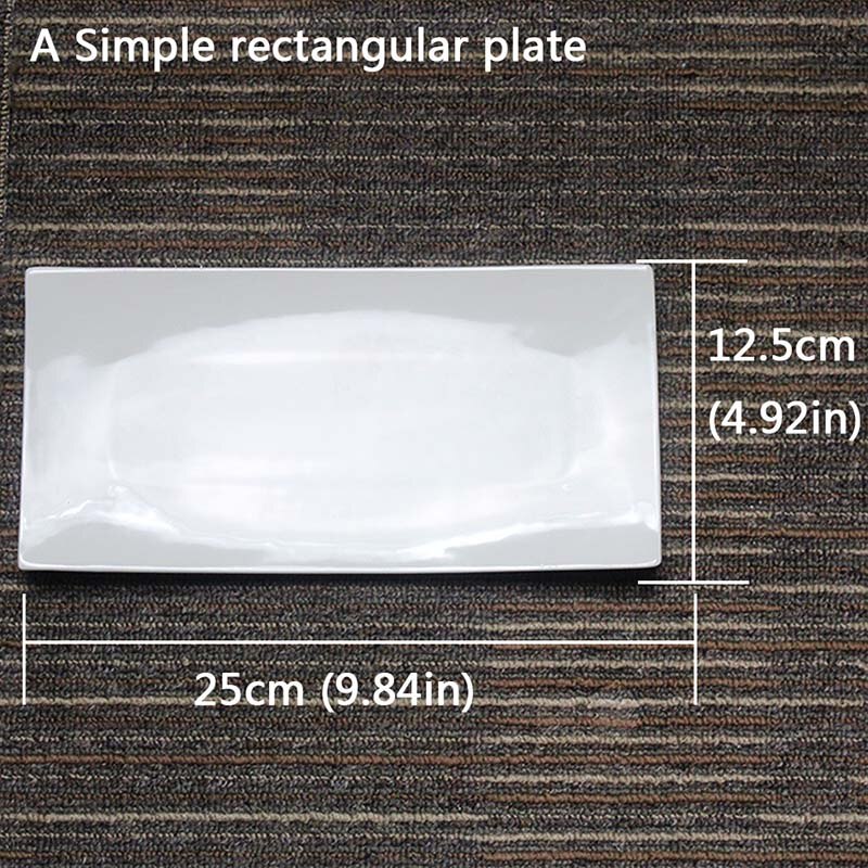 White Porcelain Dinner Plate Rectangle Shallow Sushi Dish Family Dinnerware Ceramic Plate Dining Room Tableware Platter: A-simple rectangle