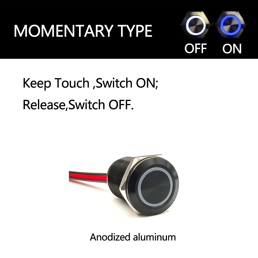 16mm 19mm Long Dimmer Switch IP65 Stepless Metal Touch Sensor Switch 1NO With 12V 24V WHITE BLUE LED Light With Cable Wire: 4XL / Gold