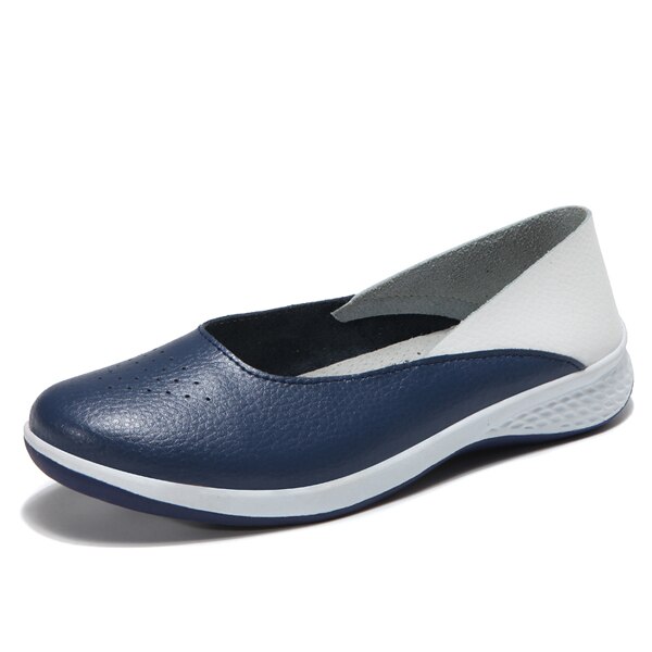 EOFK dames mocassins en cuir confortables ballerines femmes casual Slip-on peu profonde grande taille chaussures à bout rond: Bleu / 8