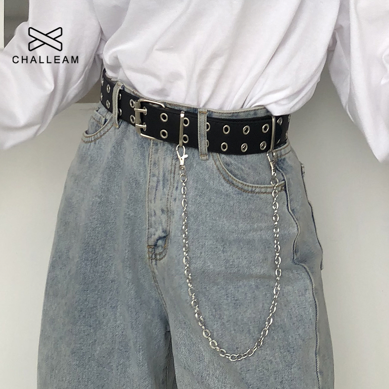 Moda feminina cinto de couro do plutônio novo estilo punk ajustável pino fivela preto bts feminino decorativo livre tamanho grommet cinta 152
