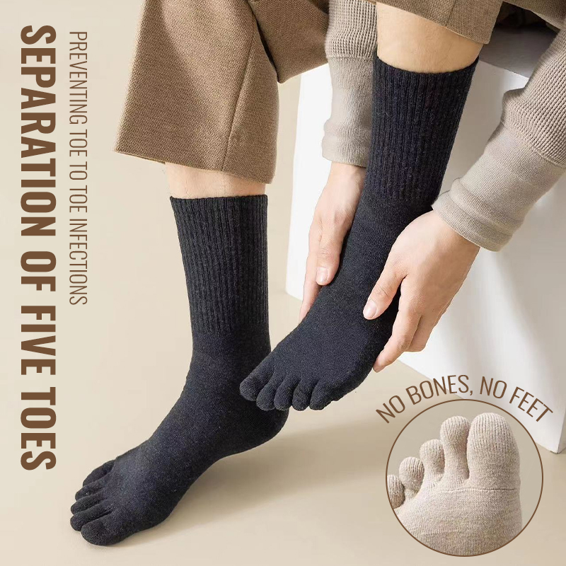 MiiOW 5 pares de calcetines cálidos de lana Merino con cinco dedos, medias de Cachemira resistentes al frío con punta abierta, calcetines largos gruesos y calentados para invierno para hombre