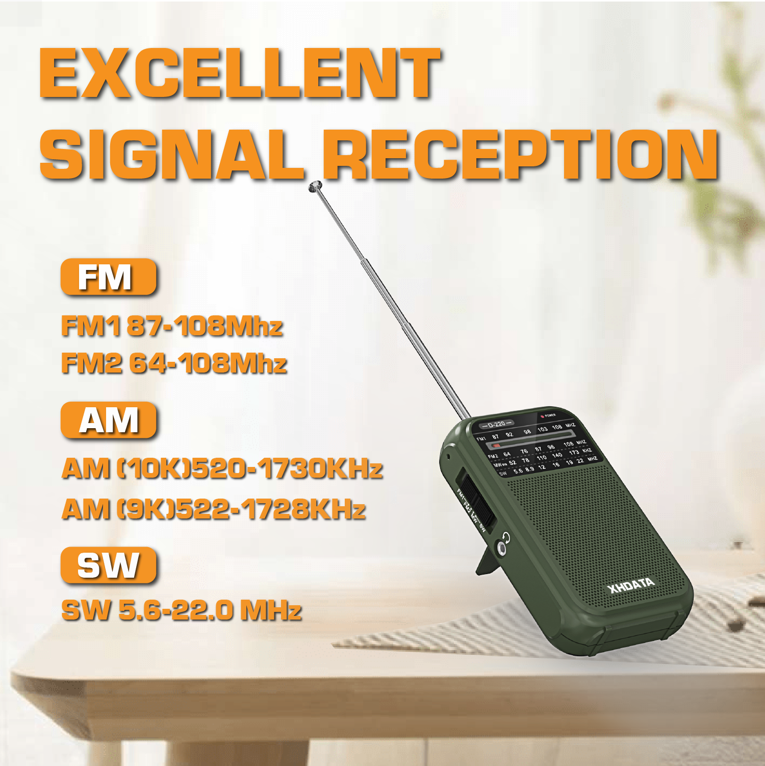 XHDATA D-220 Vintage Retro Radio FM 1-2/MW (9K/10K) /SW 4-pasmowe przenośne radio kieszonkowe o wysokiej czułości DSP Radio cyfrowe D220