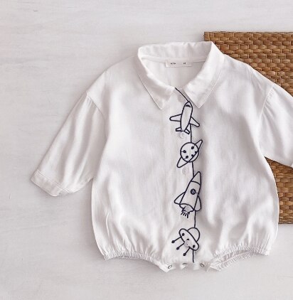 Automne bébé garçons et filles mignon broderie à manches longues body style japonais blanc coton combinaisons décontracté: airship / 6M (tag size 73cm)